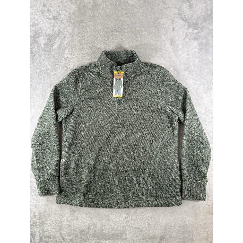 Eddie Bauer Sweater Womens Medium Green Fleece 1/4 Button Pullover NWT